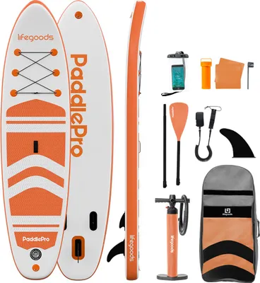 Produktbild von LifeGoods PaddlePro SUP Board - Aufblasbares Paddle Board - Komplettes Set - Max. 135 KG - 320x81 cm - Weiß/Orange