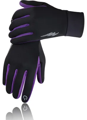 Productafbeelding van Thermohandschoenen voor heren en dames, touchscreen-compatibel, antislip, winddicht, kleur: zwart-violet