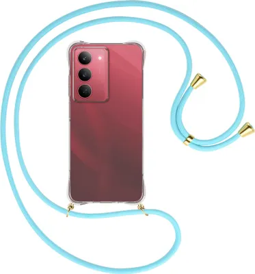 Produktbild von Handykette Backcover-Schutzhülle mit Band (Metall goldfarben) für Realme 14X 5G - himmelblau