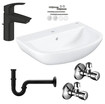 Produktbild von Grohe Waschbecken 60 cm Baukeramik Armatur Eurosmart schwarz Keramik Komplettset Set