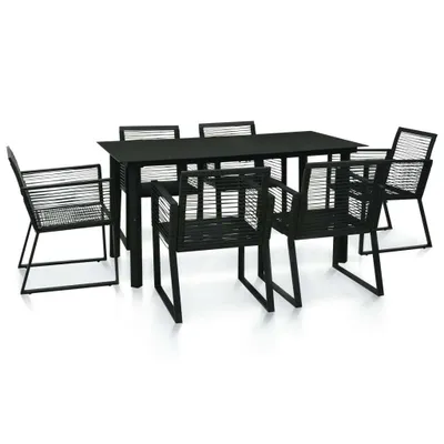 Produktbild von 7-tlg. Garten-Essgruppe PVC Rattan Schwarz