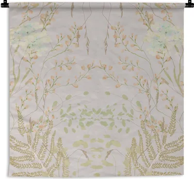 Produktbild von MuchoWow® Wandteppich Wandbehang Blätter - Blumen - Pastell - Grau 60x60 cm Tapisserie Dekoration Wandtuch - Dekorationen - Wand Decke