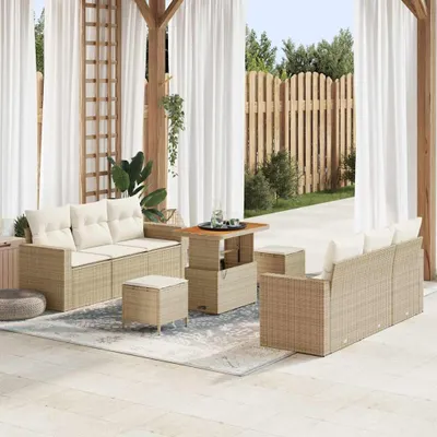Image de Maison Exclusive - Ensemble de salon de jardin 9 pièces en polyrotin beige