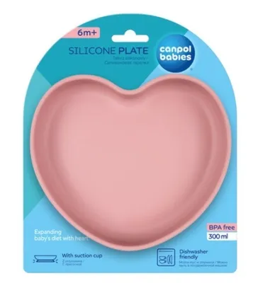 Produktbild von Canpol Silikon Esslernteller mit Saugnapf in Rosa, Herzform, 300ml, für Babys ab 6 Monaten