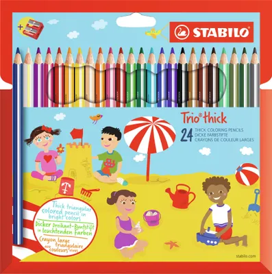 Produktbild von Dreikant-Buntstift - STABILO Trio dick - 24er Pack - mit 24 verschiedenen Farben und Spitzer