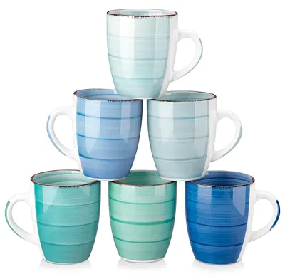 6 Kaffeebecher aus Steinzeug, 360 ml, Blau-Verlauf, Modern