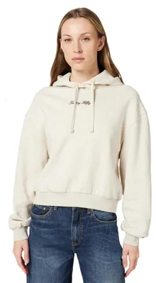 Immagine prodotto di Felpa con cappuccio da donna Tommy Hilfiger, modello Classic Script, in pile, colore avorio (Heather Oatmilk), taglia XS