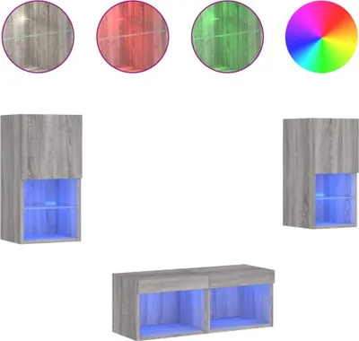 Produktbild von vidaXL 4-tlg. TV-Wohnwand mit LED-Leuchten Grau Sonoma