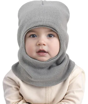 Immagine prodotto di Berretto da sci per bambini con sciarpa, caldo, antivento, in maglia, grigio