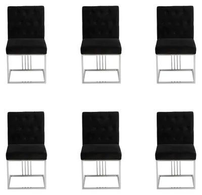 Produktbild von Schwarzer Esszimmer 6x Stühle Lehnstuhl Designer Möbel Essstühle Edelstahlstuhl