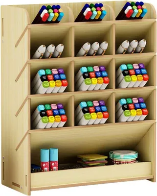 Produktbild von Welikera Regal-Schreibtisch, Stifthalter Aufbewahrungsbox aus Holz Multifunktional, Schreibtisch-Organizer für Zuhause, Büro und Schule, Weißer Ahorn