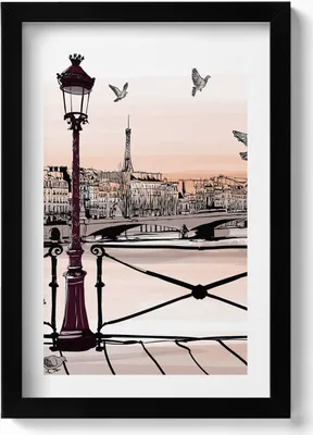 Produktbild von Sonnenuntergang über der Seine– Wandbild mit Rahmen – Gerahmtes Bild  – Wanddekoration – 20x30 cm – Schwarz