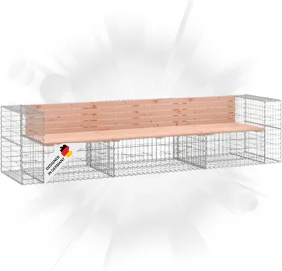 Produktbild von DELUKE® Gartenbank Gabionen INO aus Stahl | 287x71x65,5cm Massivholz Douglasie | Gabionenbank Gartenbank mit Sitzfläche aus Gabionen Steinkorb Gabionengitter Ziergabione Drahtkorb befüllbar