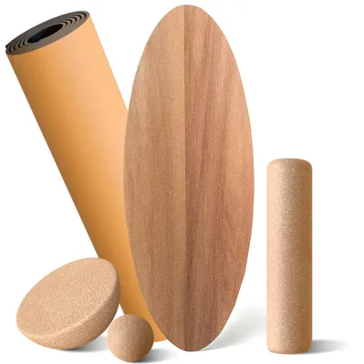 Productafbeelding van Balance Board Set voor Volwassenen met Kurkrol en Antislip Oppervlak, Houten Balansboard