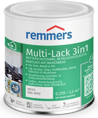 Produktbild von Remmers Multi-Lack 3in1 weiß (RAL 9016) 0,375 l, Lackfarbe