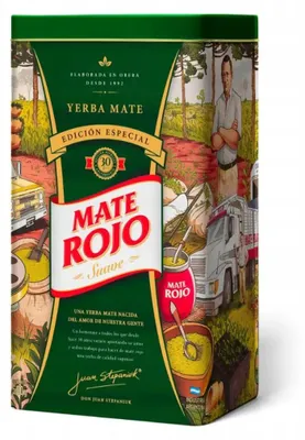 Immagine prodotto di Yerba Mate Rojo Suave - 500 g: una delicata yerba mate confezionata in una lattina di metallo