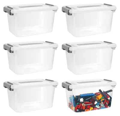 Aufbewahrungsboxen mit Deckel, 6er Set, transparent, stapelbar