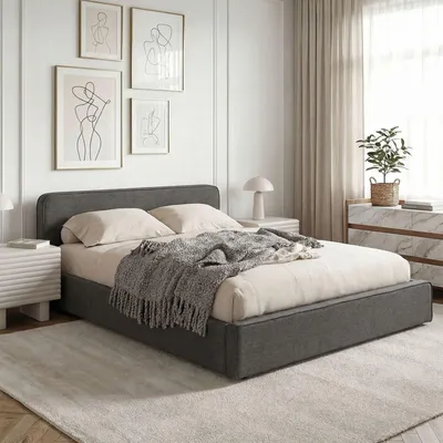 Produktbild von Polsterbett MARINI Doppelbett 140x200 cm in dunkelgrau -  Bett gepolstert mit Lattenrost, modernes Design & stabiles Holzgestell mit Kunststofffüßen