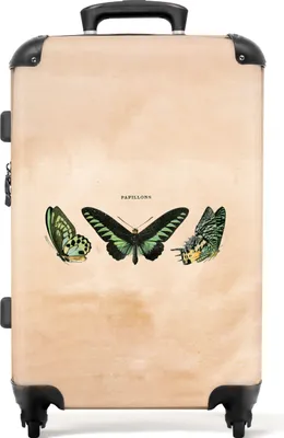 Produktbild von NoBoringSuitcases.com® Großer Koffer - Schmetterling - Grün - Vintage - Illustration - Kunst - Kombinationsschloss TSA - Hartschalen Trolley 4 Rollen - 72 liter - Reisekoffer - 66 cmKoffer Mittelgroß 67x43x25 cm, 72L,
