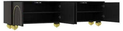 Image de Meuble TV - Meuble de rangement pour télévision - Meuble bas - Meuble multimédia - Rangement - Design moderne - Noir avec détails dorés