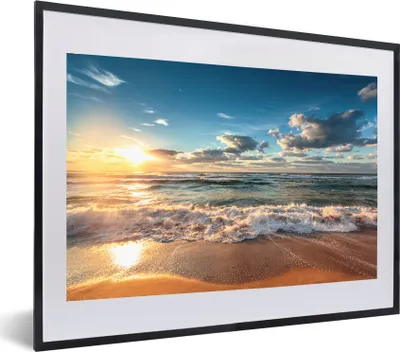 Produktbild von MuchoWow® MuchoWow® Gerahmtes Poster Strand - Meer - Sonnenuntergang 60x40 cm - Poster mit zchwarzem Bilderrahmen - Schlafzimmer - Plakat in Rahmen - Drucken