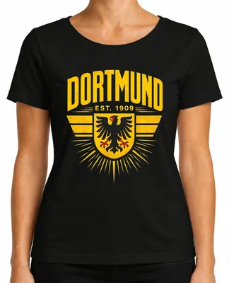 Produktbild von Dortmund Est 1909 Adler Wappen Ruhrpott Heimat Statement Sarkasmus Damen T-Shirt, Schwarz, 3XL