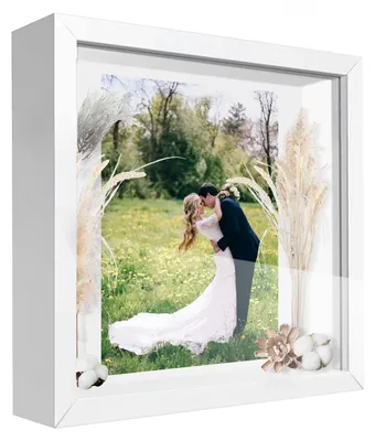 Image de Cadre photo 3D, dimensions 30 x 30 cm - Boîte en bois profonde pour photos et souvenirs