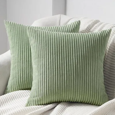 Produktbild von Topfinel Kissenbezug 40x40 grün Kordsamt gestreift 2er Set Zierkissenhülle