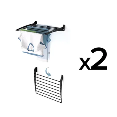 Image de 2x Séchoir à linge mural, pliable et inoxydable - Foxydry Fold Down 60 cm noir