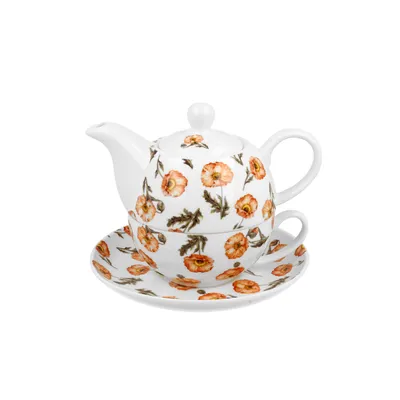 Produktbild von Teekanne Porzellan Kaffeekanne mit Tasse und Untertasse DUO WILD POPPIES 0,35 l