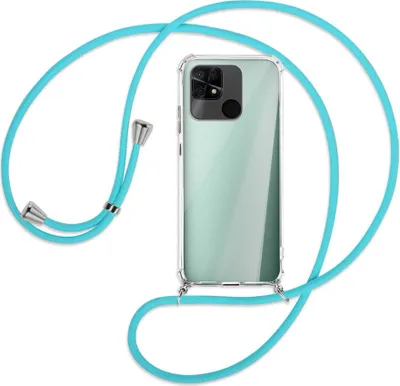 Produktbild von Handykette Backcover-Schutzhülle mit Band (Metall silberfarben) für Xiaomi Redmi 10C - türkis