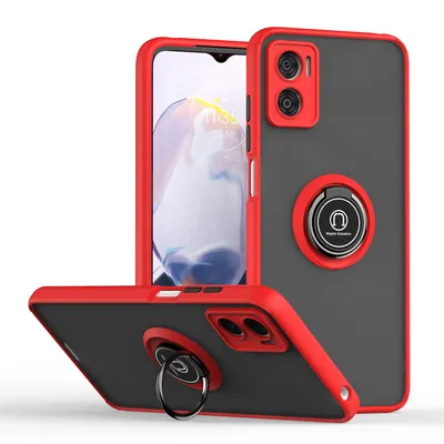 Obrázek produktu pro Pouzdro pro Motorola Moto E22i / E22 matné průsvitné TPU pouzdro s prstencovým držákem a stojánkem Červený