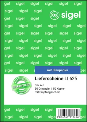 Produktbild von SIGEL LI625 Lieferscheine, mit Empfangsschein, 1.+ 2. Bl. bedruckt, A6, mit Blaupapier, 2 x 50 Blatt