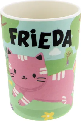 Produktbild von Bunter personalisierter Namens Kinderbecher mit Namen Frieda