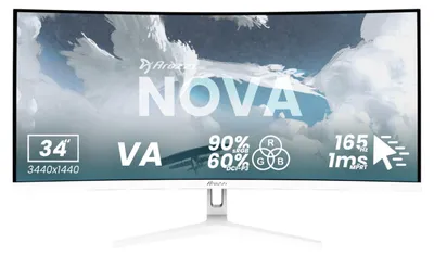 Zdjęcie produktu dla Arozzi Nova 34″ Curved, 86,4 cm (34"), 3440 x 1440 px, 4K Ultra HD, LED, 1 ms, Biały
