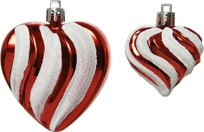 Produktbild von Christbaumschmuck Kunststoff Herzen 5cm + 7cm rot / weiß, 2er Set