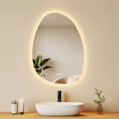 Produktbild von EMKE Badspiegel mit Beleuchtung 75 x 55 cm Anti-Beschlag 3 Lichtfarben Dimmbar Touch Schalter Organische Form Badezimmerspiegel
