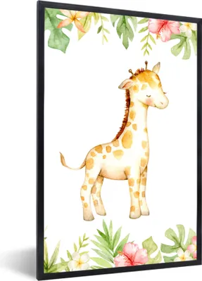 Produktbild von MuchoWow® MuchoWow® Gerahmtes Poster Giraffe - Dschungel - Aquarell 20x30 cm - Poster mit zchwarzem Bilderrahmen - Drucken - Bilder Poster im Rahmen