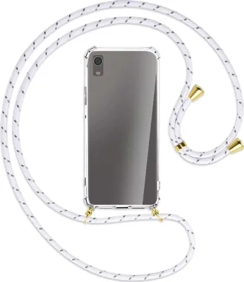 Produktbild von Handykette Backcover-Schutzhülle mit Band (Metall goldfarben) für Sony Xperia XA1 - weiß/grau