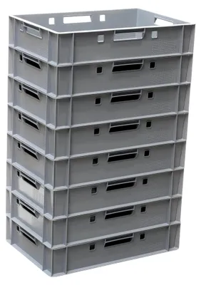 Produktbild von 8 Stück E1 Kisten 600x400x125 mm Fleischkasten Lagerkiste in grau