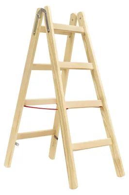 Produktbild von Sprossenstehleiter aus Holz 2x4 Sprossen (beidseitig begehbar, Spreizsicherung, stabiler Eimerhaken)