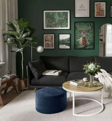 Produktbild von Runder CIRI Couchtisch mit Pouf Wotan Eiche Artisan Stirling