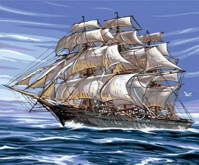 Image de Kit de peinture par numéros, "Voilier en mer", dimensions 40x50 cm, sur châssis, pour les créatifs