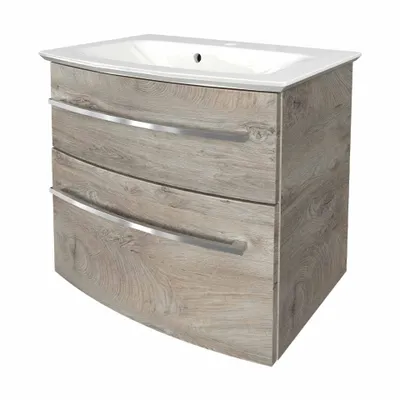 Produktbild von FACKELMANN B.STYLE Badmöbel Set 2 Teile / Gussmarmor Waschbecken / Waschbeckenunterschrank mit 2 Schubladen und Soft-Close / hochwertige Möbel fürs Bad / Korpus & Front: Grau / Breite: 63 cm