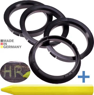Produktbild von 4X Zentrierringe 72,5 x 63,4 mm Schwarz Felgen Ringe + 1x Reifen Kreide Fett Stift