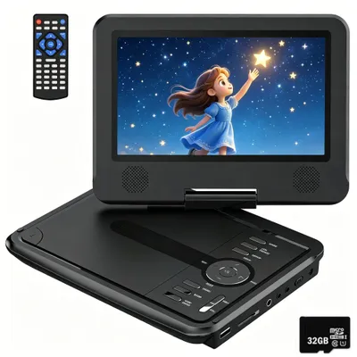 Produktbild von 9,5" Tragbarer DVD Player mit 7,5" HD-Schwenkbaren Bildschirm, Für Das Auto, Mit Autoladegerät 4-6 Stunden Akkulaufzeit TV/USB/SD-Karte mit 32G Karte