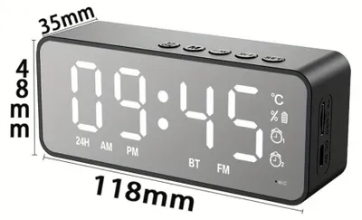 Immagine prodotto di Orologio da tavolo Setty con sveglia, radio FM, altoparlante Bluetooth (3 W), porta USB-C e termometro