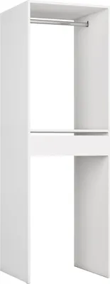 A white wardrobe interior with a hanging rail and a shelf.
