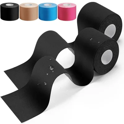 Productafbeelding van Kinesiotape, 2 rollen, 5m x 5cm, zwart, elastisch, waterbestendig