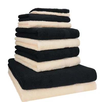 Produktbild von Betz 10-tlg. Handtuch-Set PREMIUM 2 Duschtücher 4 Handtücher 2 Gästetücher 2 Waschhandschuhe  Farbe:  schwarz & beige